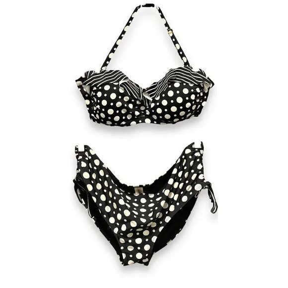 Swimsuits For All Other - Swimsuits For All black and white polka dot bikini set, size 16